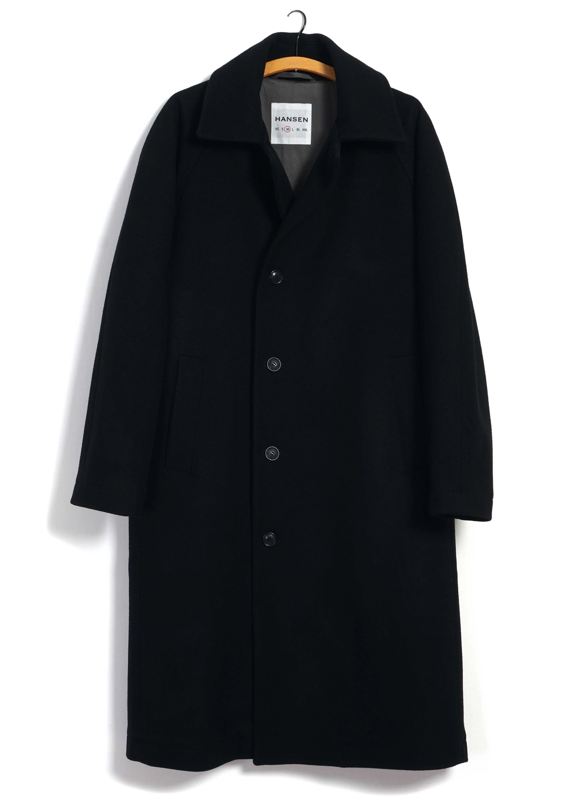 Sigurd, Long Lined Wool Coat, Solid Black