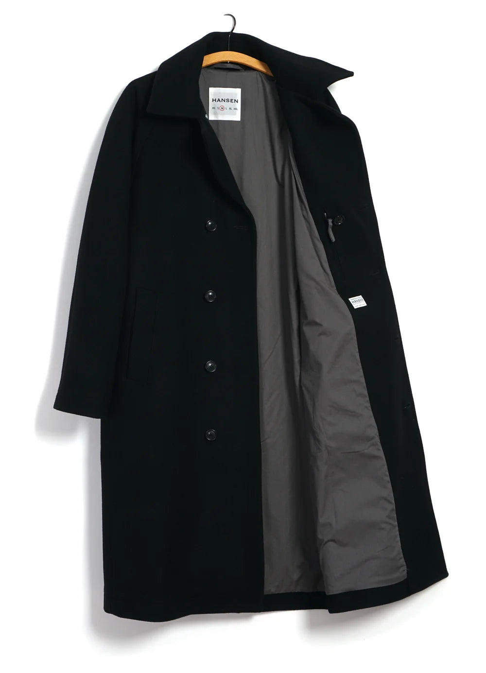 Sigurd, Long Lined Wool Coat, Solid Black