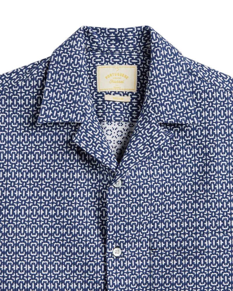 Abstract Tile Shirt, Short Sleeve, Blue-Skjorter-Portuguese Flannel-Motorious Copenhagen