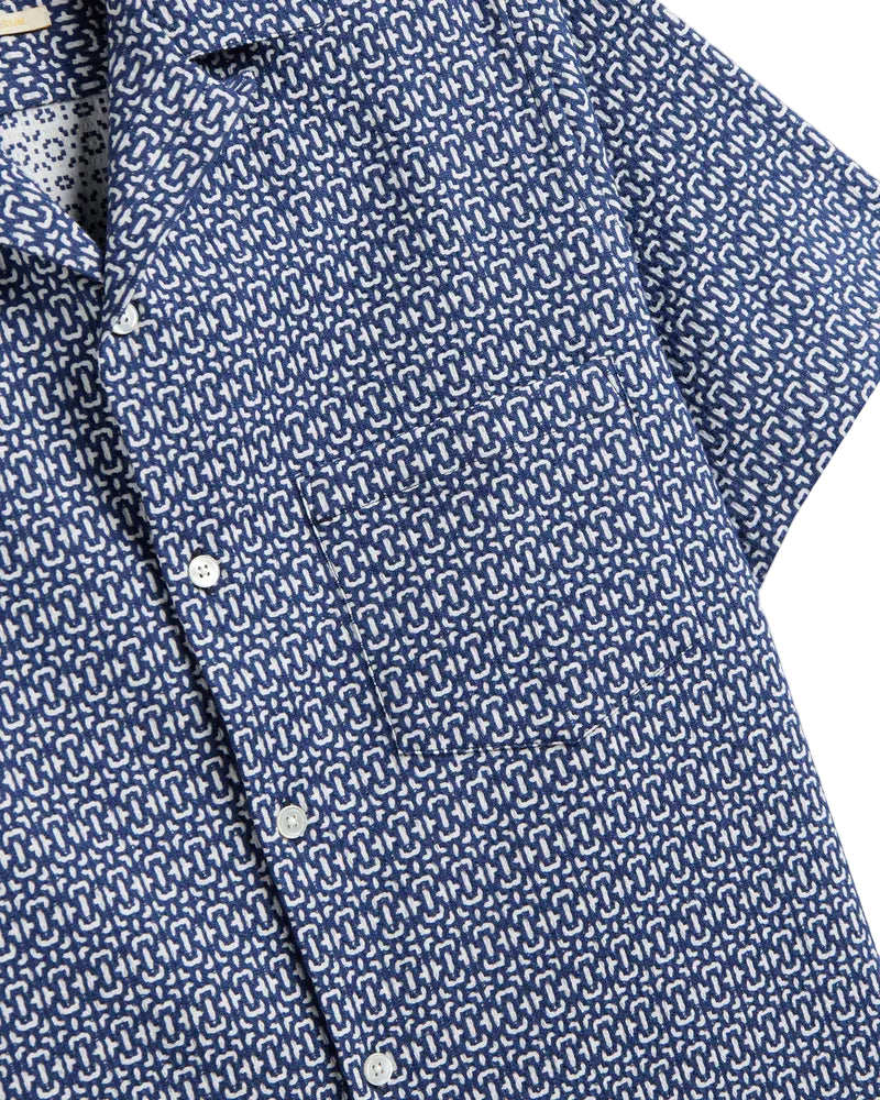 Abstract Tile Shirt, Short Sleeve, Blue-Skjorter-Portuguese Flannel-Motorious Copenhagen