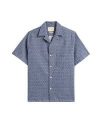 Abstract Tile Shirt, Short Sleeve, Blue-Skjorter-Portuguese Flannel-Motorious Copenhagen