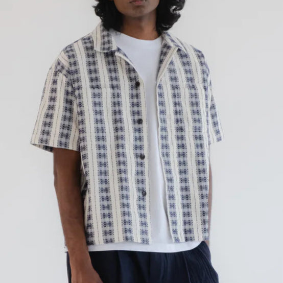 Aloha Shirt, Beldi Jacquard, Off White/Navy-Skjorter-Eat Dust-Motorious Copenhagen