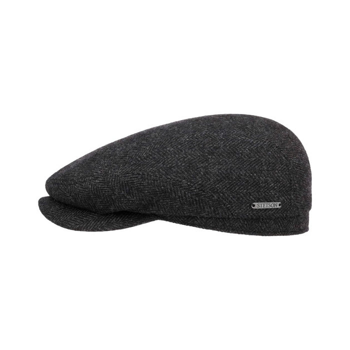 Belfast Classic Wool Flat Cap, Dark Grey-Hatte og Caps-Stetson-Motorious Copenhagen