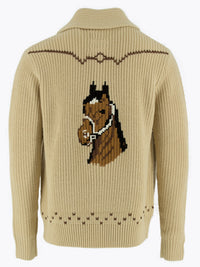 Cowichan Hand Knitted Cardigan w/ Bronc Motifs, Beige/Brown-Sweatshirts-Sneum-Motorious Copenhagen