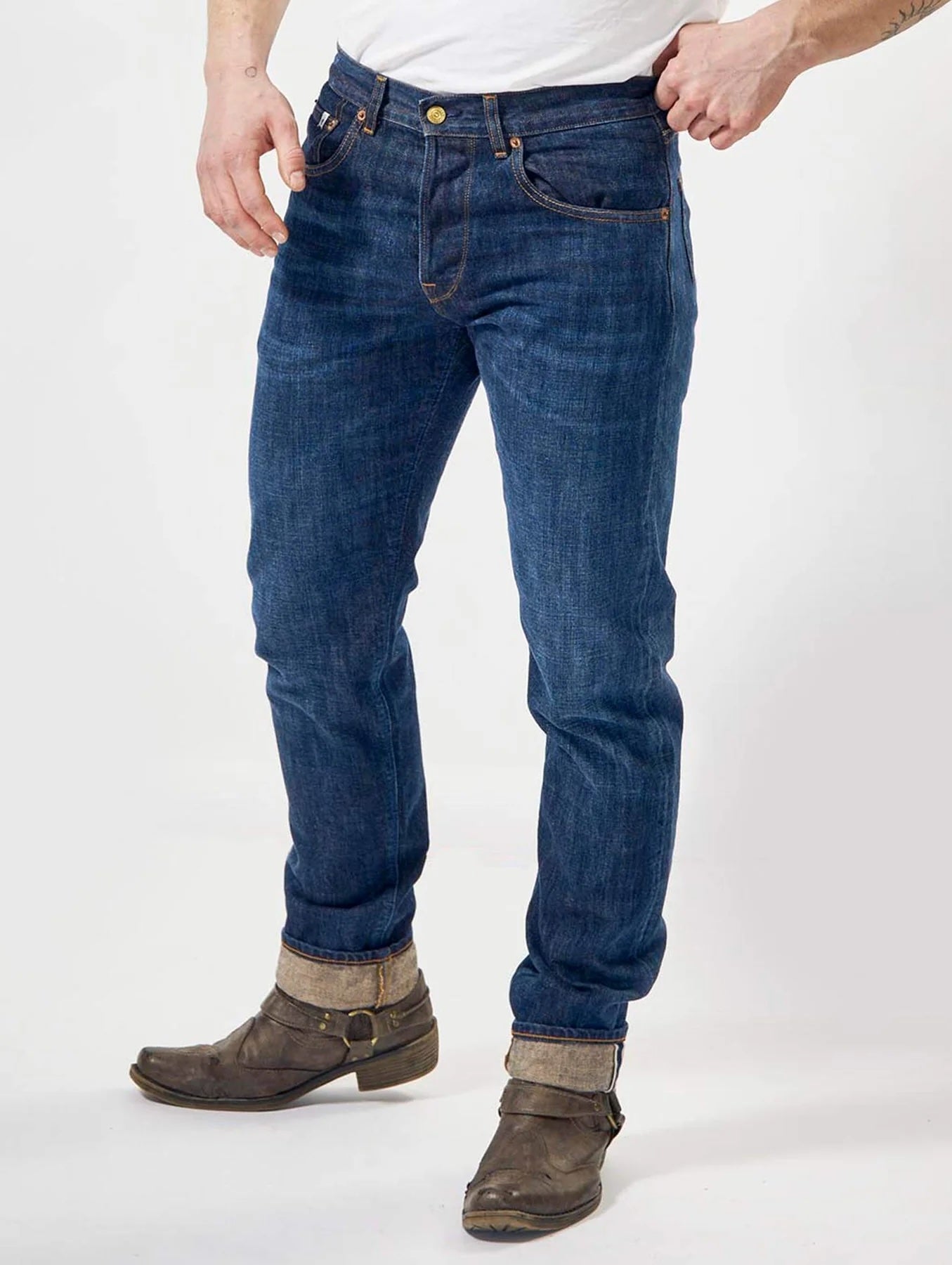 Dark Washed Denim Jeans, Indigo Blue-Bukser-Dunville-Motorious Copenhagen