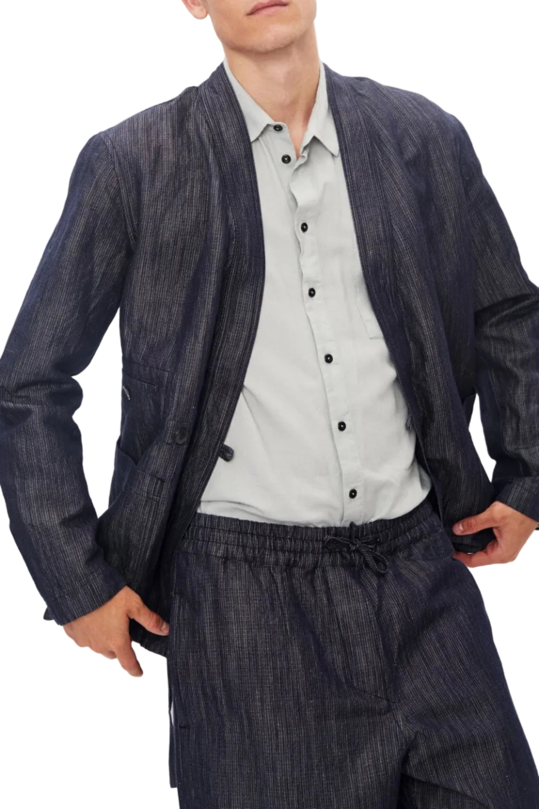 Folke, Eastern Style Blazer, Navy Dobby-Blazere-Hansen Garments-Motorious Copenhagen