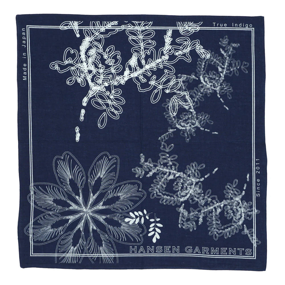 Indigoferra, Discharge Screen Print Bandana, Real Indigo-Halstørklæder-Hansen Garments-Motorious Copenhagen
