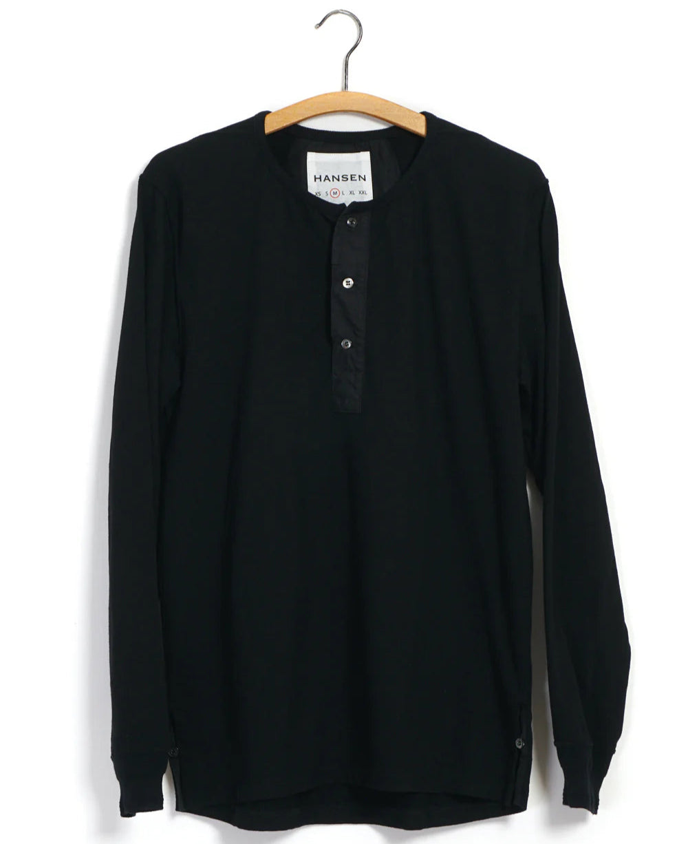 Jonas, Long Sleeve Henley, Black-T-shirts-Hansen Garments-Motorious Copenhagen