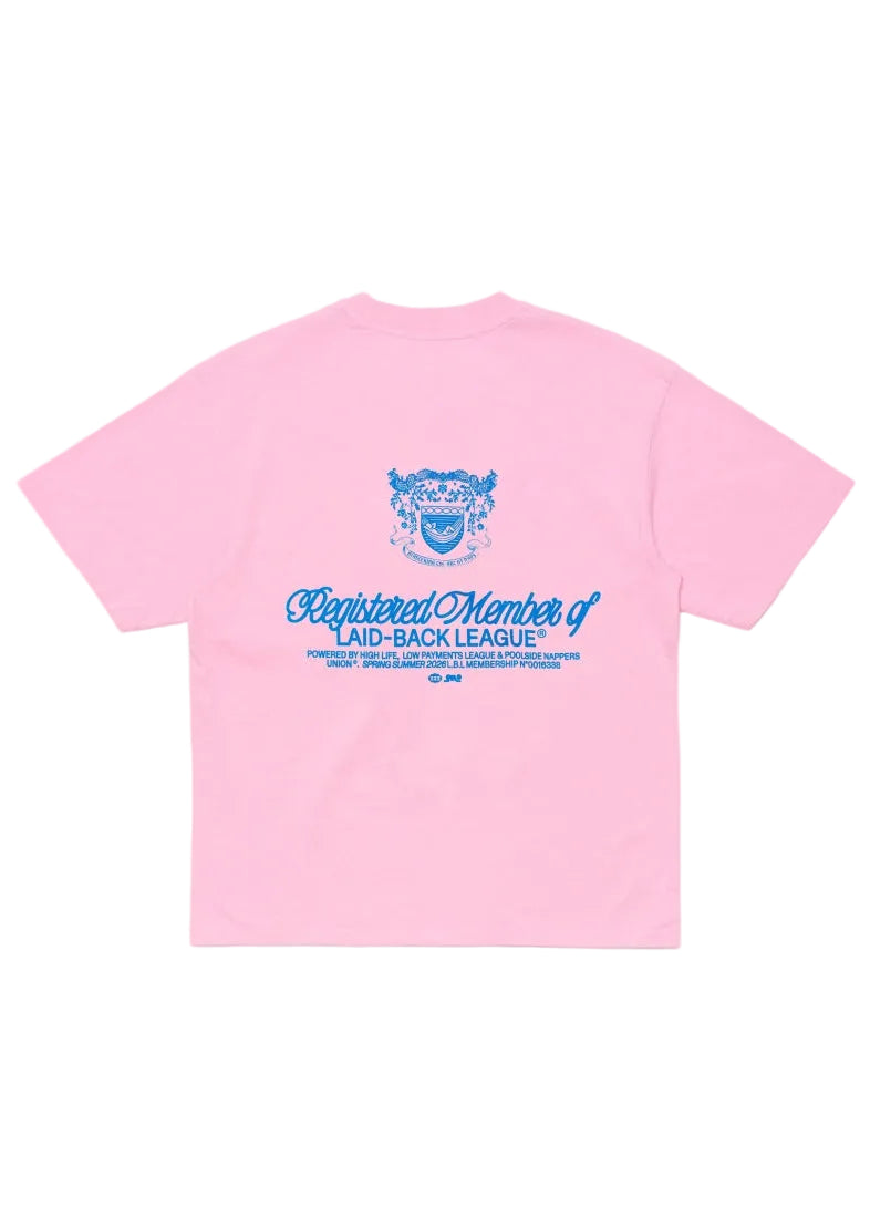 Laid-Back League T-shirt, Begonia Pink-T-shirts-Edwin-Motorious Copenhagen
