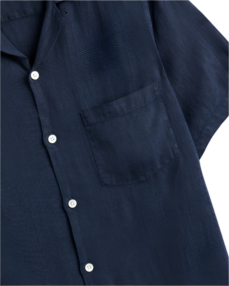Linen Camp Collar Shirt, Navy-Skjorter-Portuguese Flannel-Motorious Copenhagen