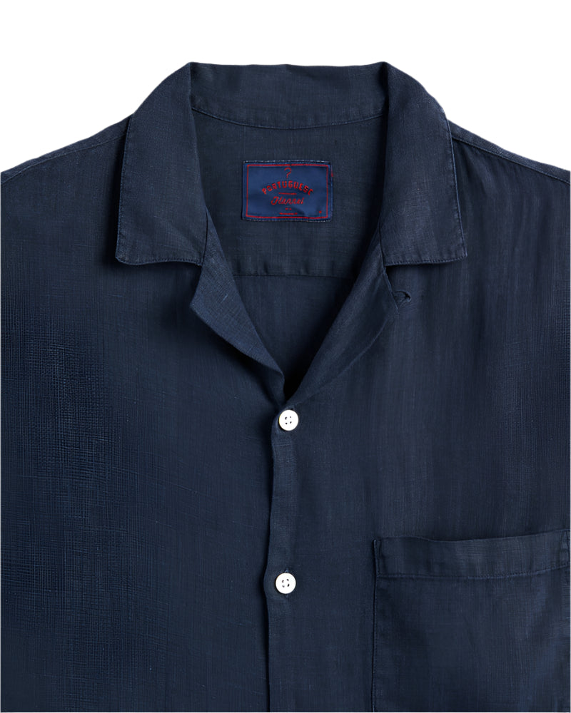 Linen Camp Collar Shirt, Navy-Skjorter-Portuguese Flannel-Motorious Copenhagen