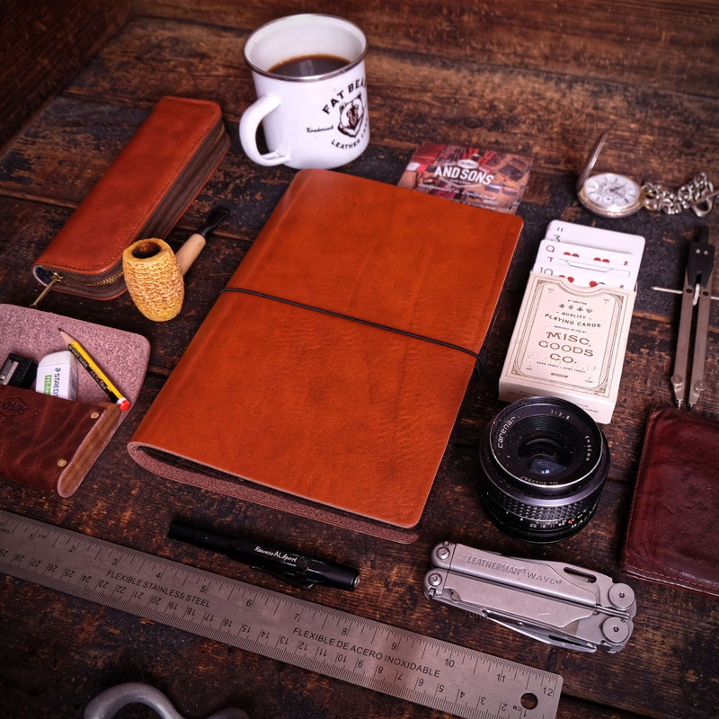Logbook Leather Set, A5, With inserts, Cognac