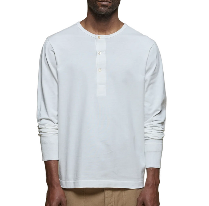 Long Sleeve Henley, Mid-Century Machine Refined Fit, White-T-shirts-Merz b. Schwanen-Motorious Copenhagen