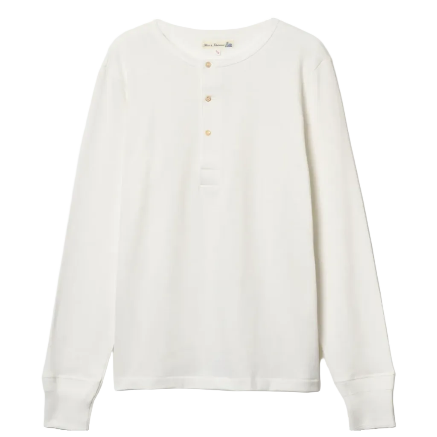 Long Sleeve Henley, Mid-Century Machine Refined Fit, White-T-shirts-Merz b. Schwanen-Motorious Copenhagen