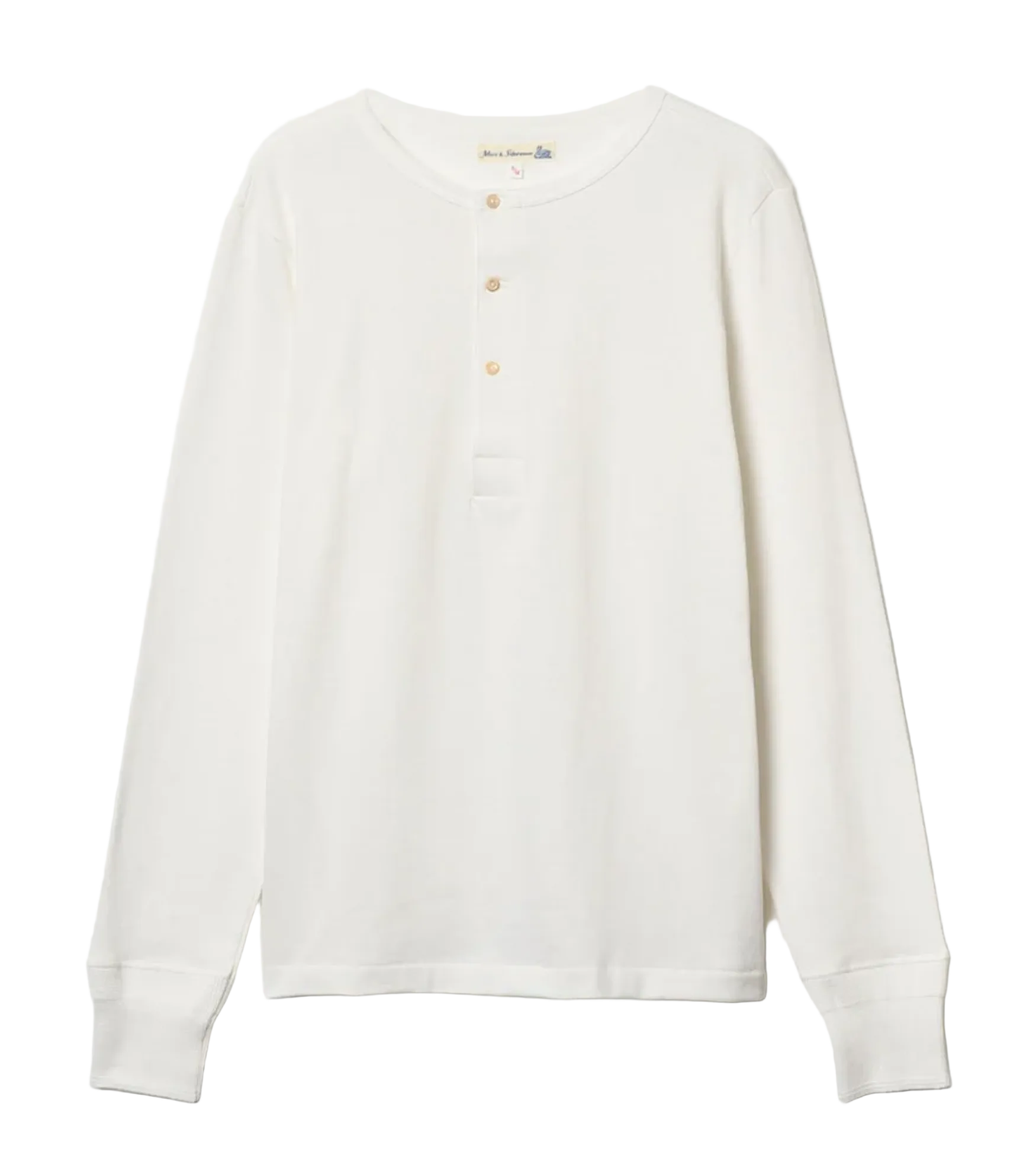 Long Sleeve Henley, Mid-Century Machine Refined Fit, White-T-shirts-Merz b. Schwanen-Motorious Copenhagen