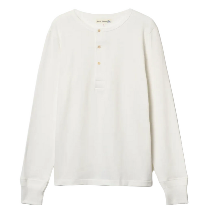 Long Sleeve Henley, Mid-Century Machine Refined Fit, White-T-shirts-Merz b. Schwanen-Motorious Copenhagen