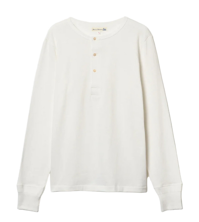 Long Sleeve Henley, Mid-Century Machine Refined Fit, White-T-shirts-Merz b. Schwanen-Motorious Copenhagen