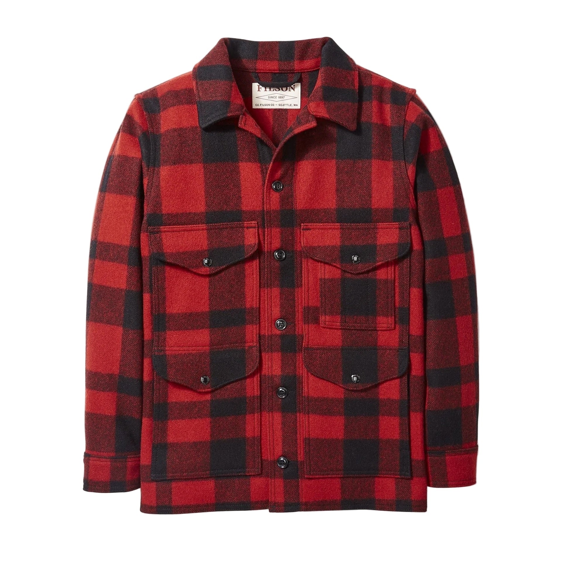 Mackinaw Wool Cruiser Jacket, Red/Black Plaid-Jakker-Filson 1897-Motorious Copenhagen