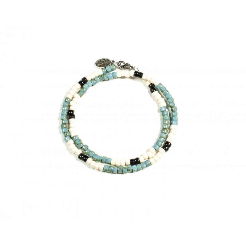 Matubo Double Bracelet, Picasso Turquoise, Black & Ivory-Ringe og Halskæder-Black Pearl Creations-Motorious Copenhagen
