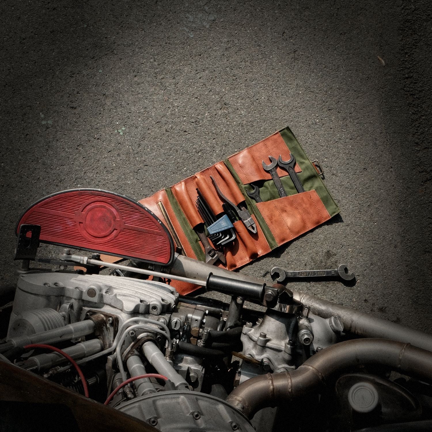 Motorcycle Toolroll, Waxed Cotton, Olive-Tasker-Kalos and Sons-Motorious Copenhagen