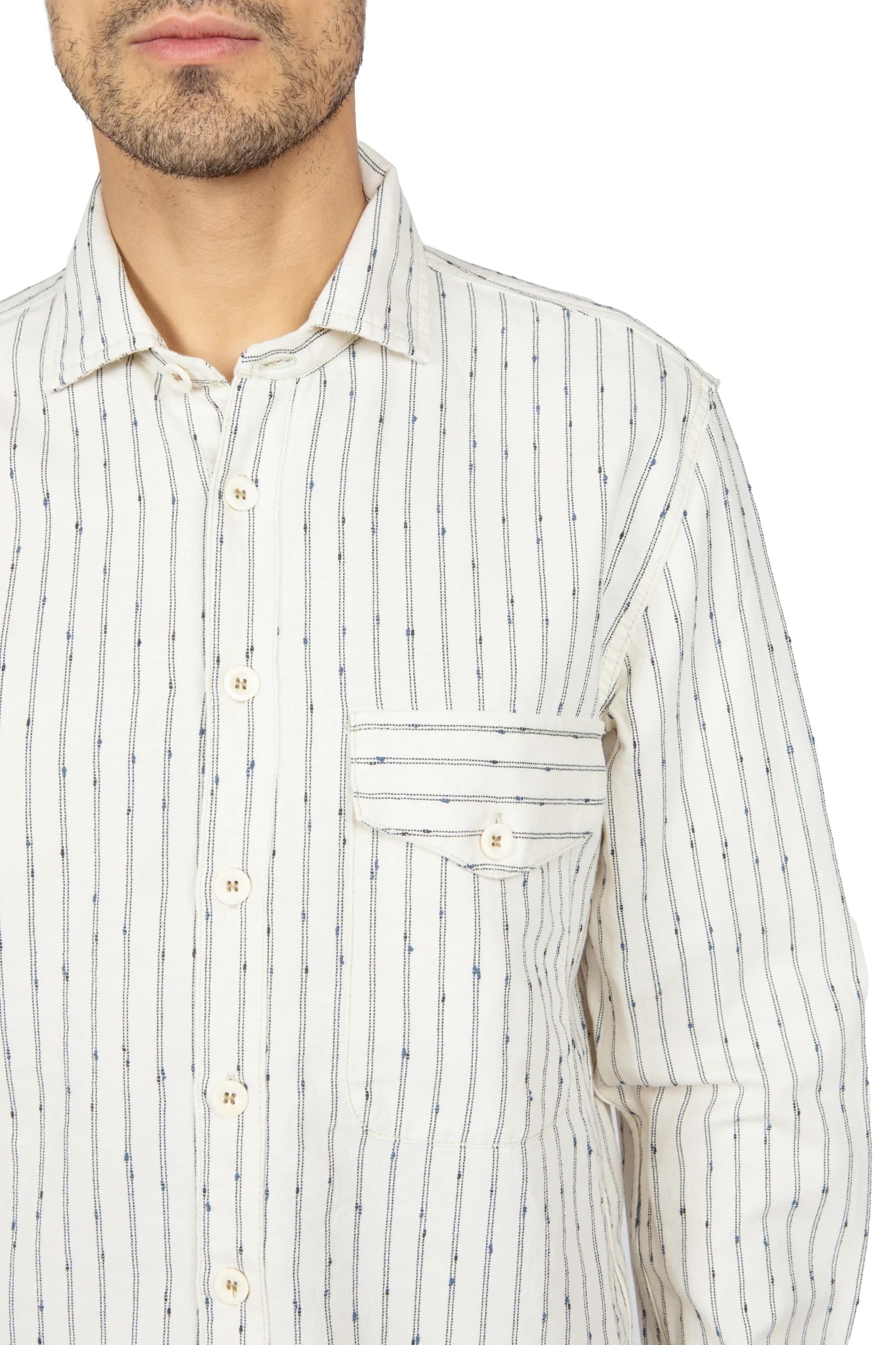 Navy Shirt, White/Navy stripes-Skjorter-Captain Santors-Motorious Copenhagen