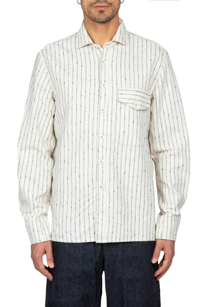 Navy Shirt, White/Navy stripes-Skjorter-Captain Santors-Motorious Copenhagen