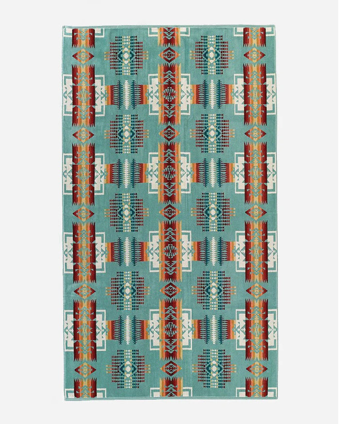 Oversized Jacquard Spa Towel, Chief Joseph Aqua-Håndklæder-Pendleton-Motorious Copenhagen