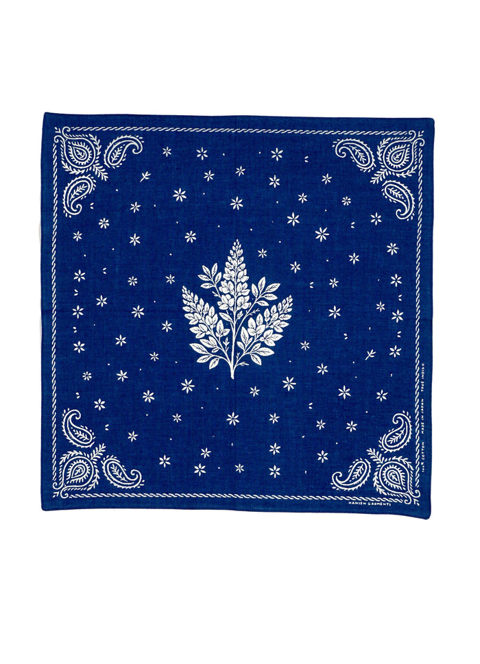 Parsleyfera Bandana, Screen Print, Indigo-Halstørklæder-Hansen Garments-Motorious Copenhagen