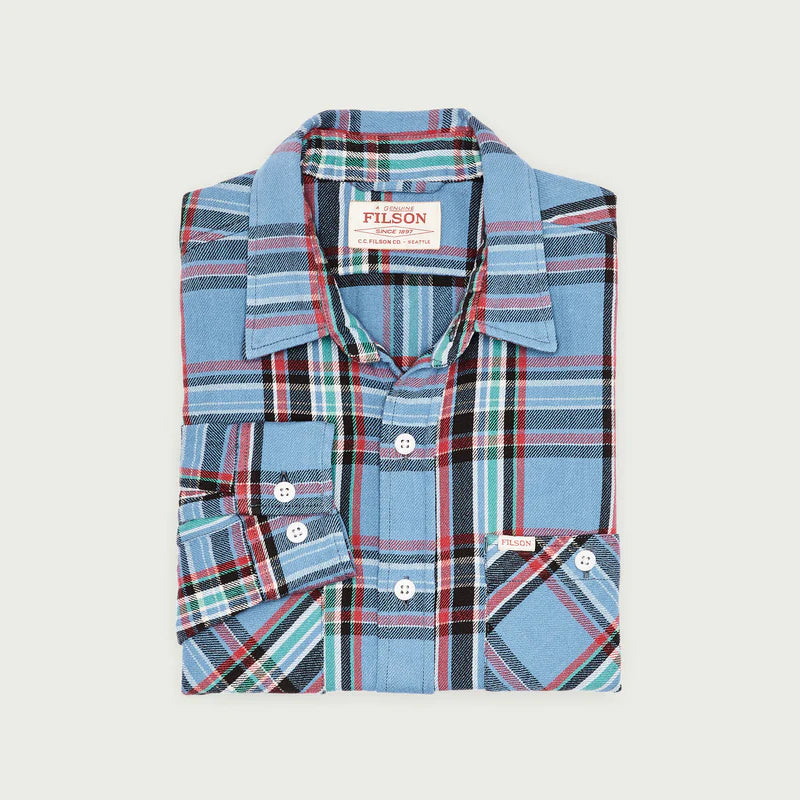 Rangeland Flannel Shirt, Light Blue / Red Plaid-Skjorter-Filson 1897-Motorious Copenhagen