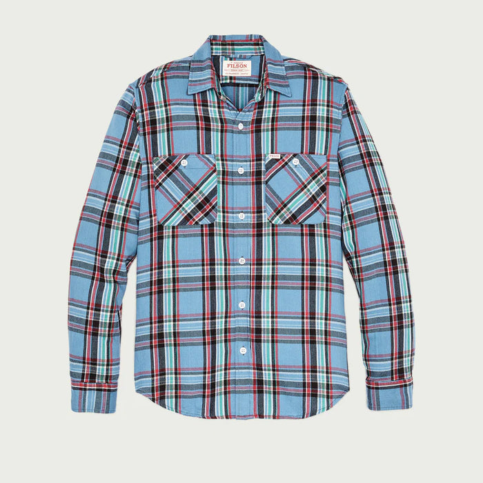 Rangeland Flannel Shirt, Light Blue / Red Plaid-Skjorter-Filson 1897-Motorious Copenhagen