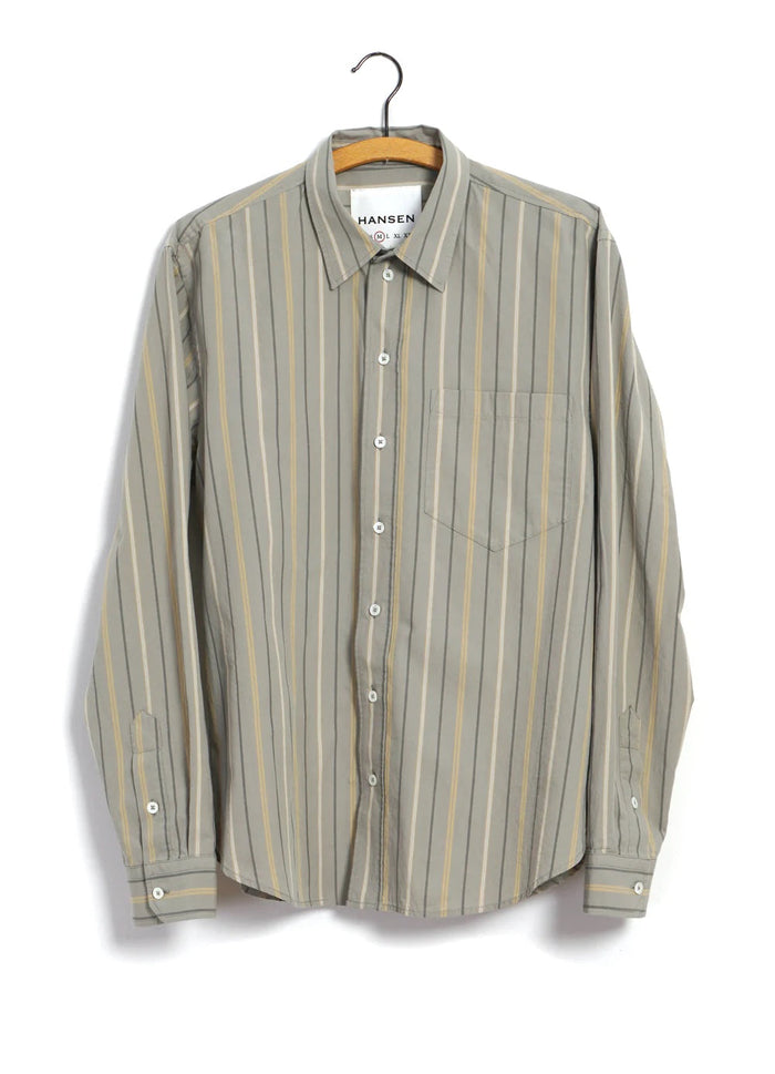 Raymond, Relaxed Classic Shirt, Khaki Stripes-Skjorter-Hansen Garments-Motorious Copenhagen