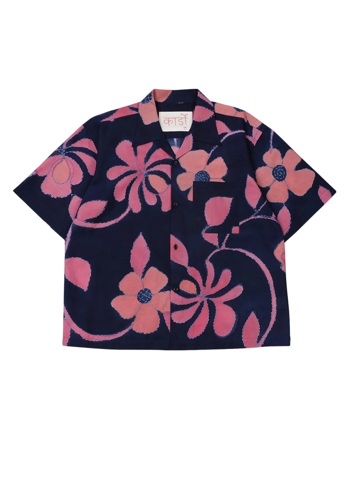 Rohit Short Sleeve Shirt, Navy, Hand painted-Skjorter-Kardo-Motorious Copenhagen