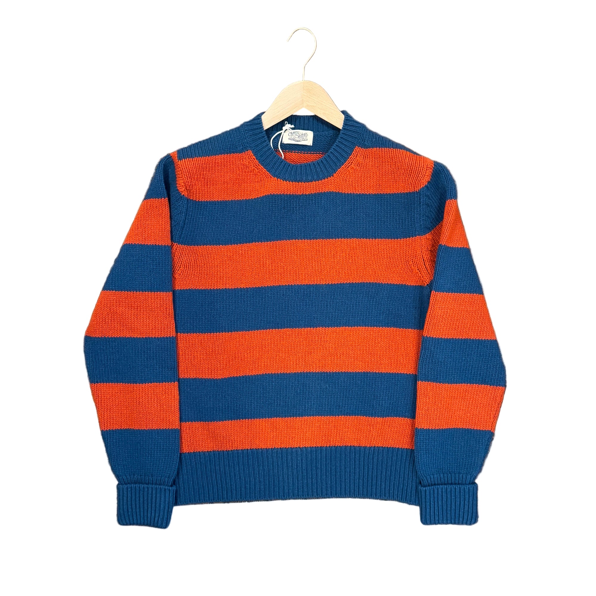 Round Collar Sweater, Avio/Orange Stripes-Sweatshirts-Captain Santors-Motorious Copenhagen