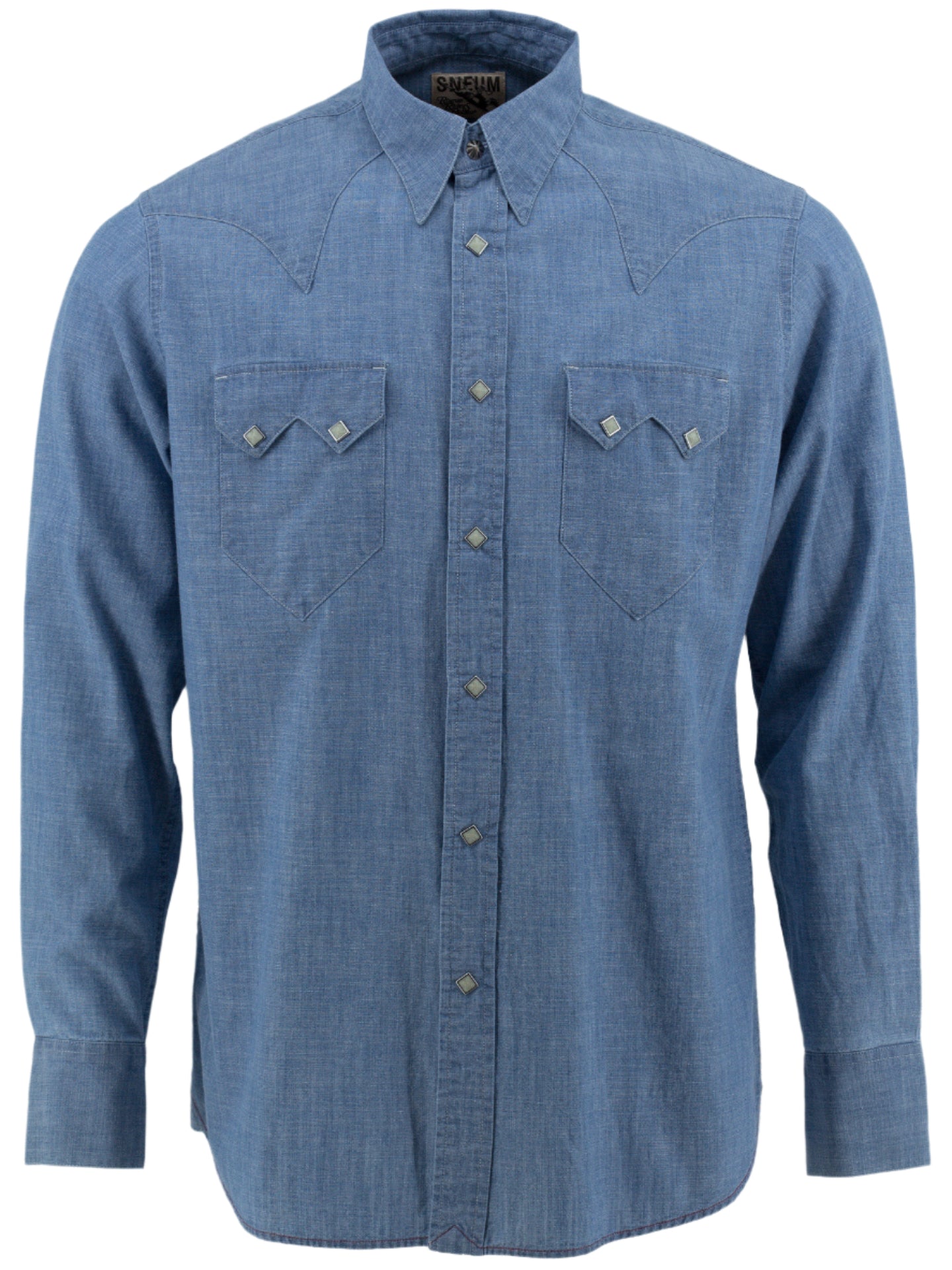 Sawtooth Western Shirt, Distressed Blue Chambray-Skjorter-Sneum-Motorious Copenhagen