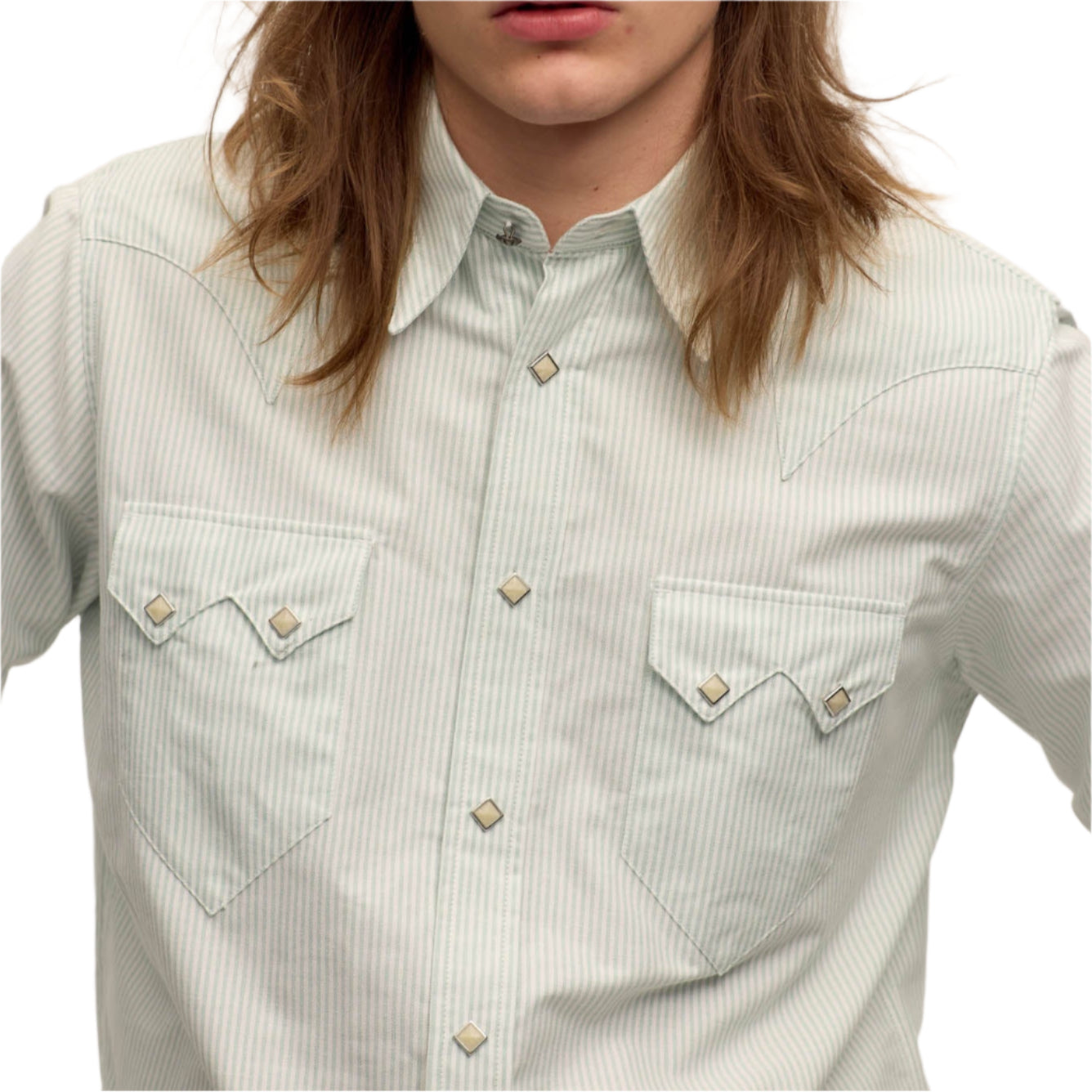 Sawtooth Western Shirt, Green Striped Oxford-Skjorter-Sneum-Motorious Copenhagen