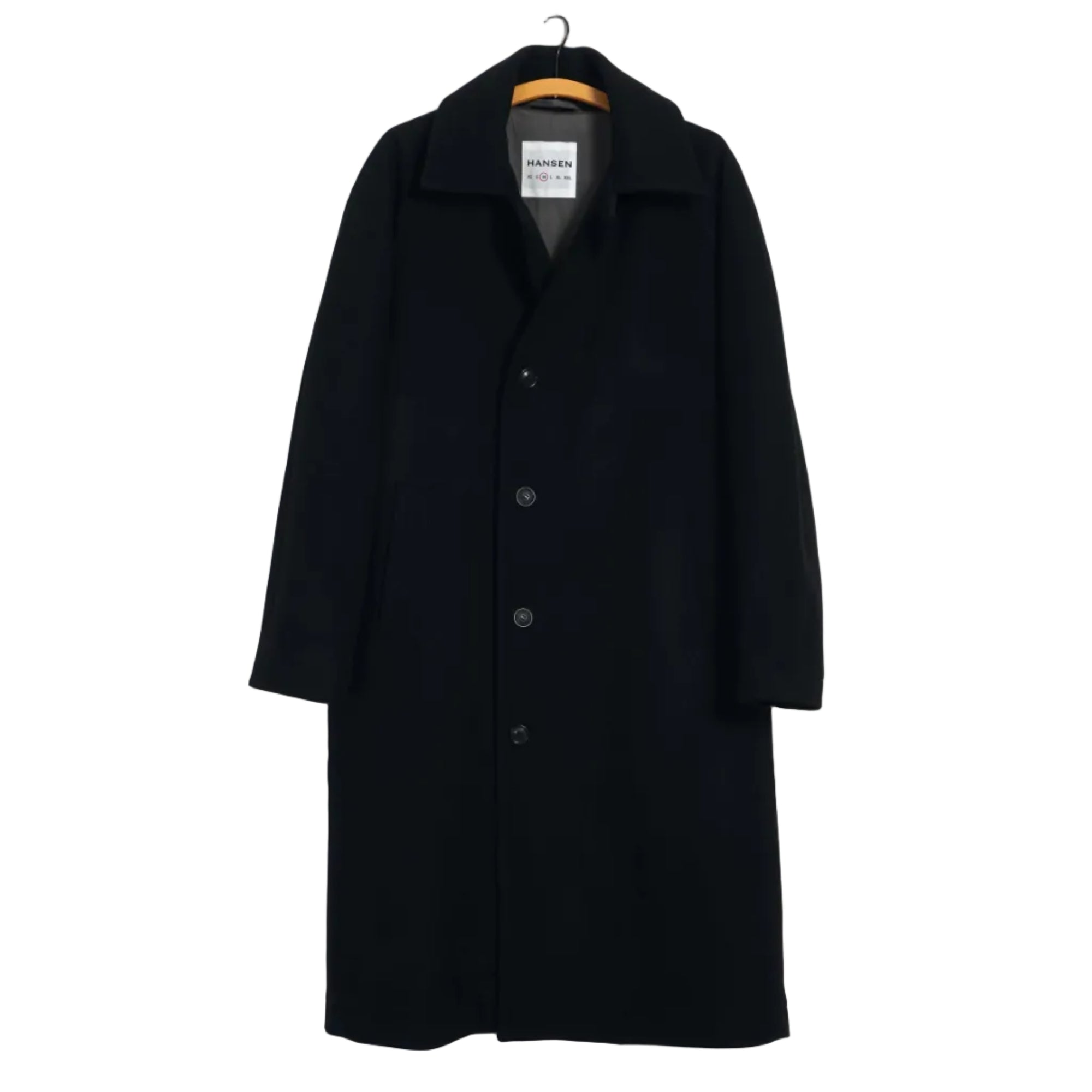 Sigurd, Long Lined Wool Coat, Solid Black-Jakker-Hansen Garments-Motorious Copenhagen