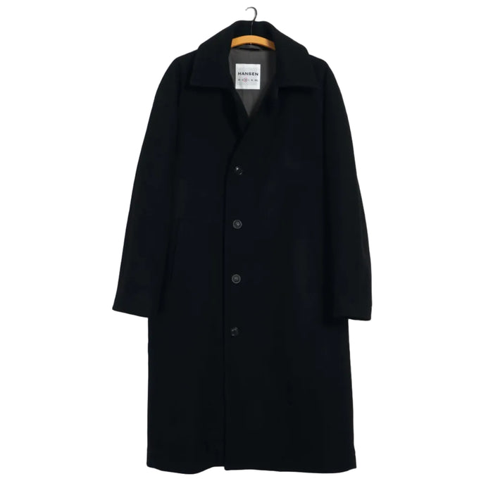 Sigurd, Long Lined Wool Coat, Solid Black-Jakker-Hansen Garments-Motorious Copenhagen