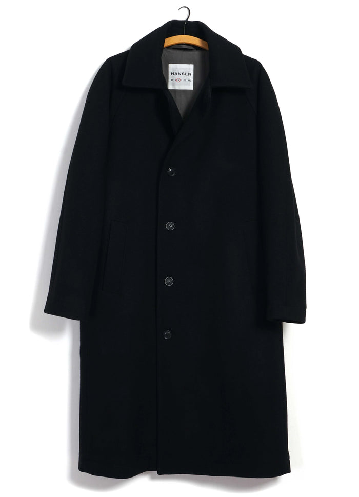 Sigurd, Long Lined Wool Coat, Solid Black-Jakker-Hansen Garments-Motorious Copenhagen