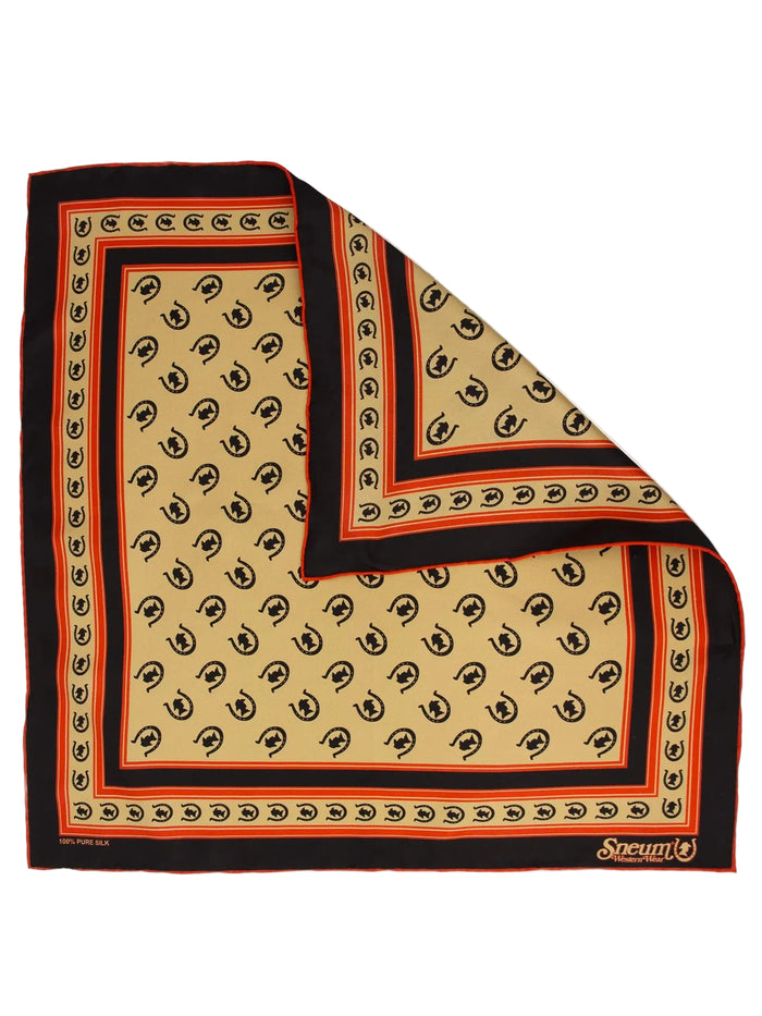 Silk Bandana, Tan/Vermillion Red/Dark Brown-Halstørklæder-Sneum-Motorious Copenhagen