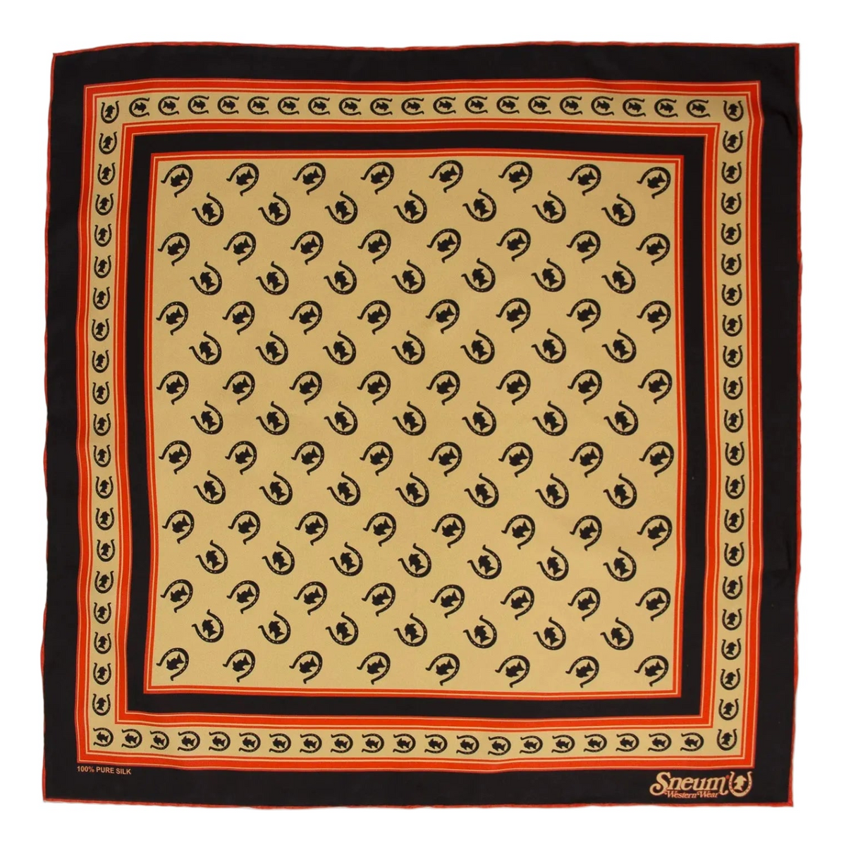 Silk Bandana, Tan/Vermillion Red/Dark Brown-Halstørklæder-Sneum-Motorious Copenhagen