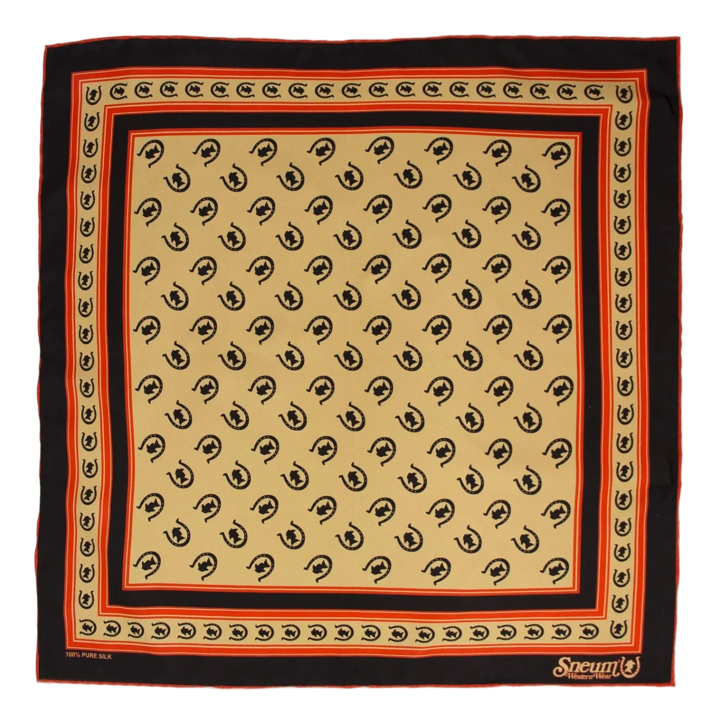 Silk Bandana, Tan/Vermillion Red/Dark Brown-Halstørklæder-Sneum-Motorious Copenhagen