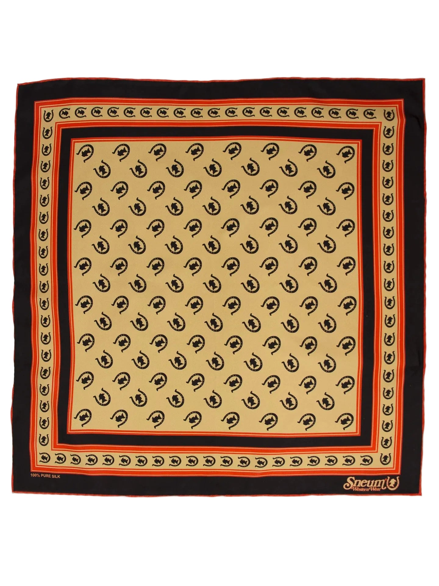 Silk Bandana, Tan/Vermillion Red/Dark Brown-Halstørklæder-Sneum-Motorious Copenhagen