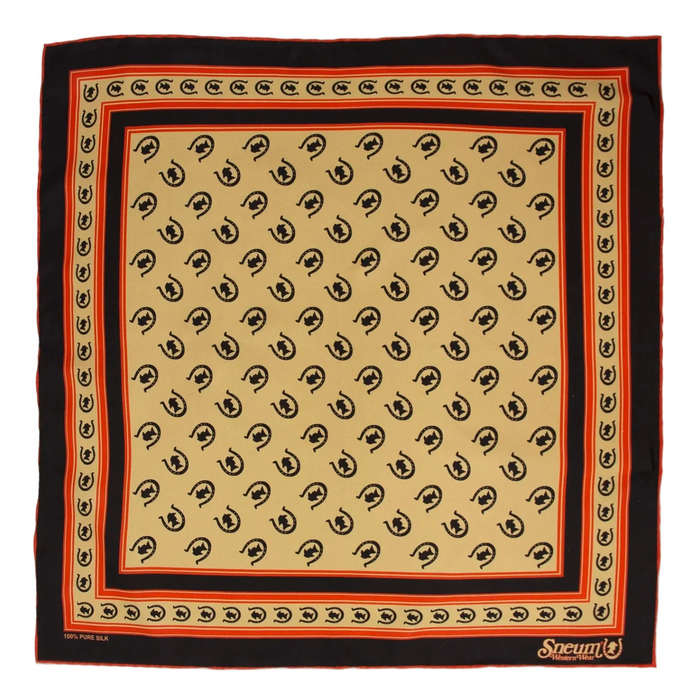 Silk Bandana, Tan/Vermillion Red/Dark Brown-Halstørklæder-Sneum-Motorious Copenhagen
