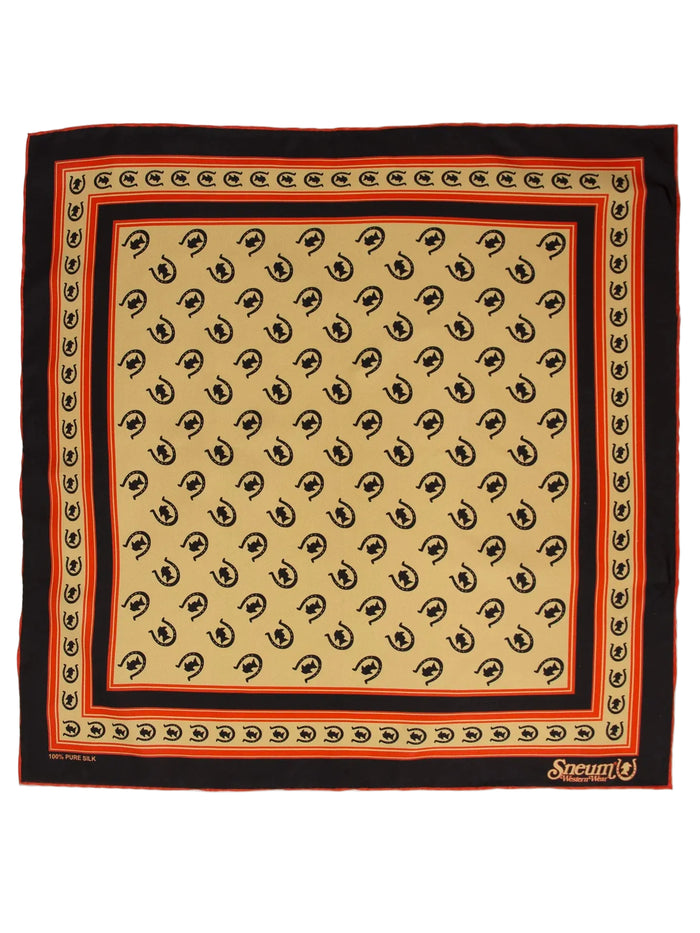 Silk Bandana, Tan/Vermillion Red/Dark Brown-Halstørklæder-Sneum-Motorious Copenhagen