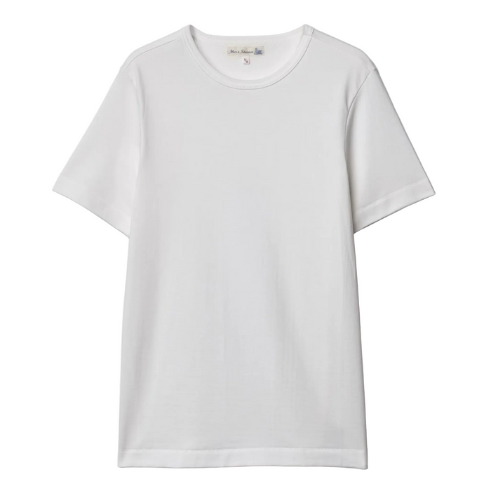T-Shirt, Mid-Century Machine Refined Fit, White-T-shirts-Merz b. Schwanen-Motorious Copenhagen