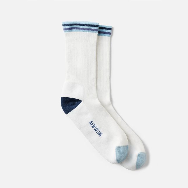 Vintage Stripe, Cotton-blend Crew Socks, Silver Birch/Carbon Navy/Steel Blue-Sokker-Red Wing Shoes-Motorious Copenhagen