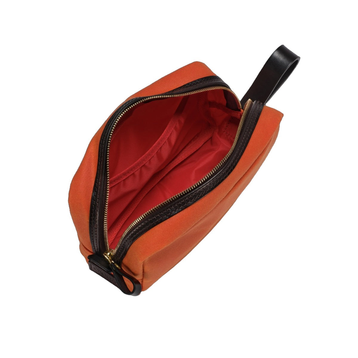Washbag, Vintage Waxed Canvas, Orange w/ Brown Zipper-Tasker-Croots England-Motorious Copenhagen