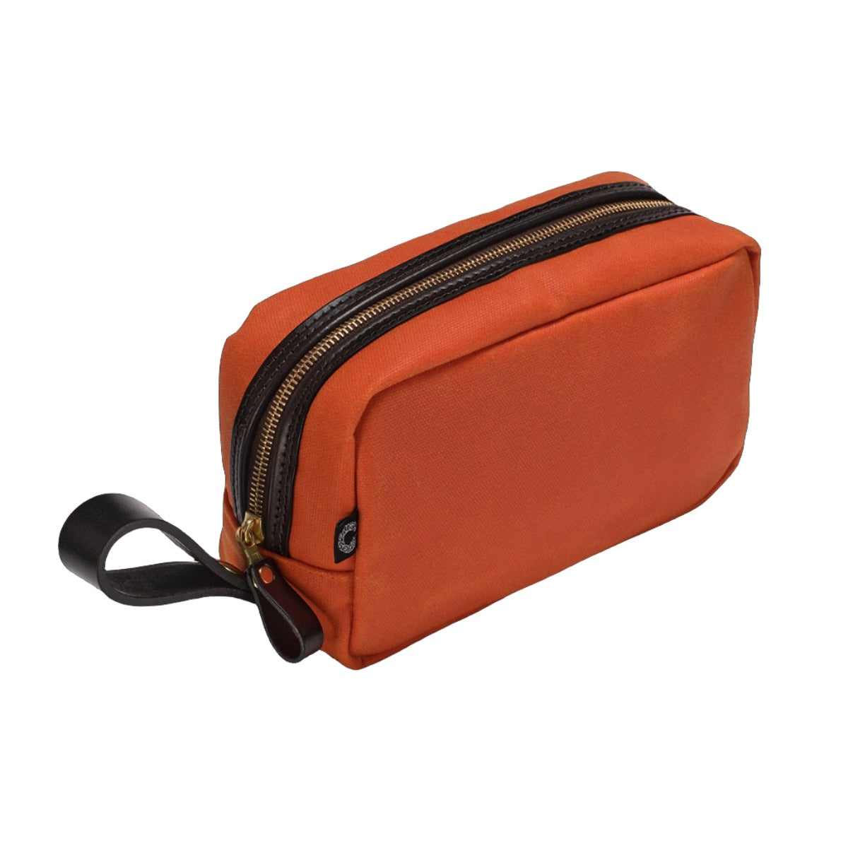 Washbag, Vintage Waxed Canvas, Orange w/ Brown Zipper-Tasker-Croots England-Motorious Copenhagen