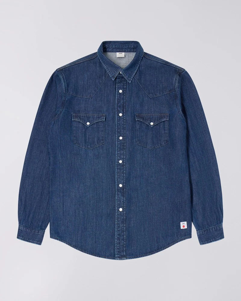 Western Shirt, Blue, Dark Used-Skjorter-Edwin-Motorious Copenhagen
