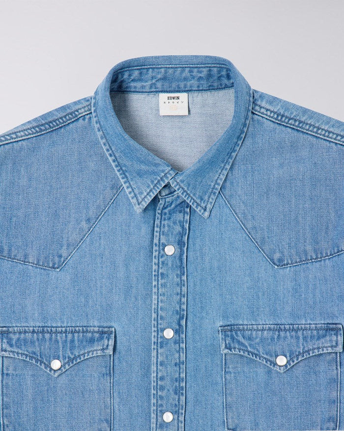 Western Shirt, Blue, Light Used-Skjorter-Edwin-Motorious Copenhagen
